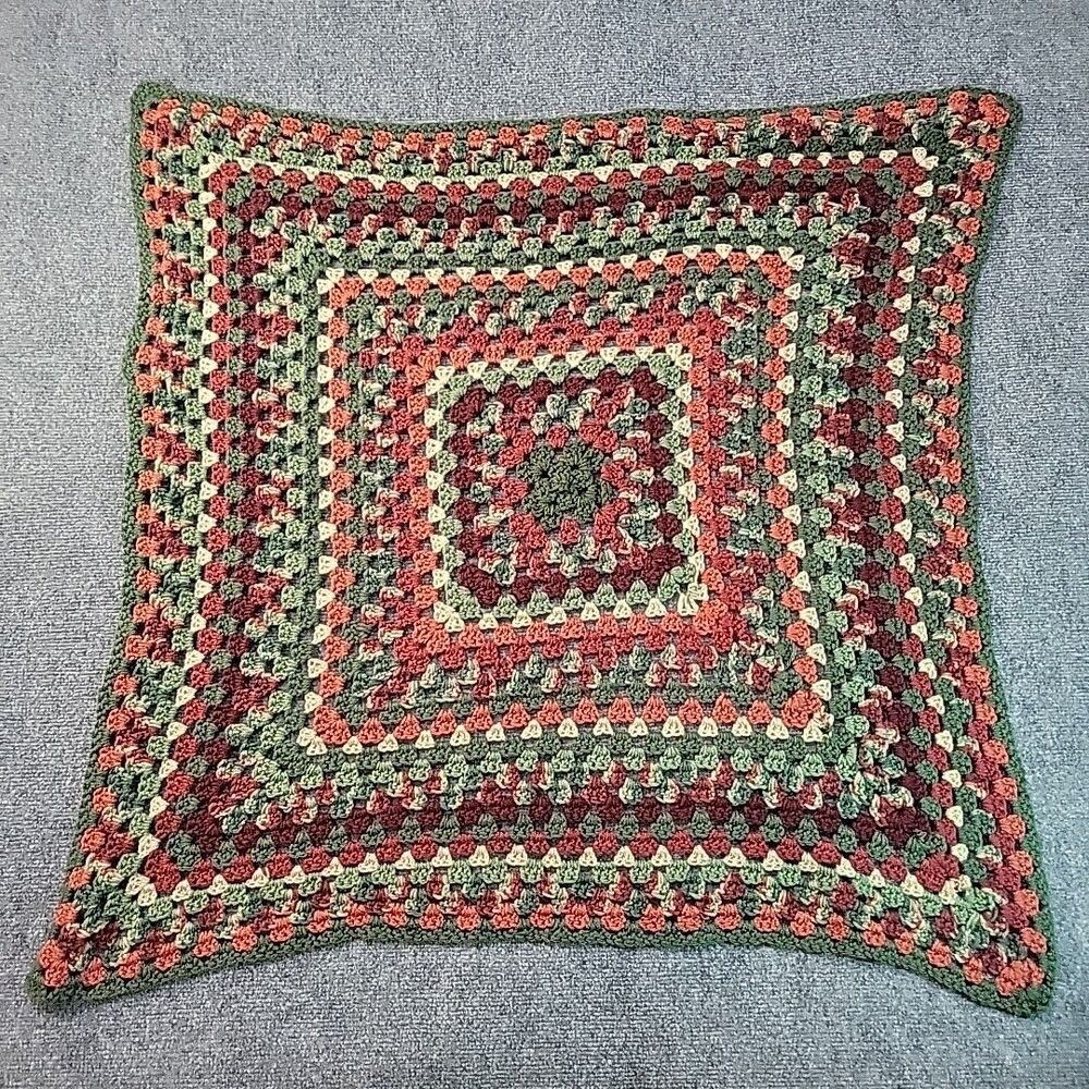 Crochet Roseanne Granny Afghan Throw Lap Blanket Multi Green Red Approx 36"x36"
